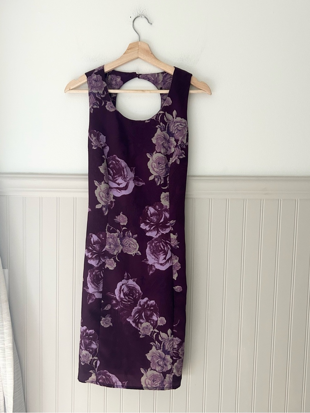 Vintage Lisa Jo Sleeveless Floral Cutout Back Tie Dress Size Medium Purple Pink